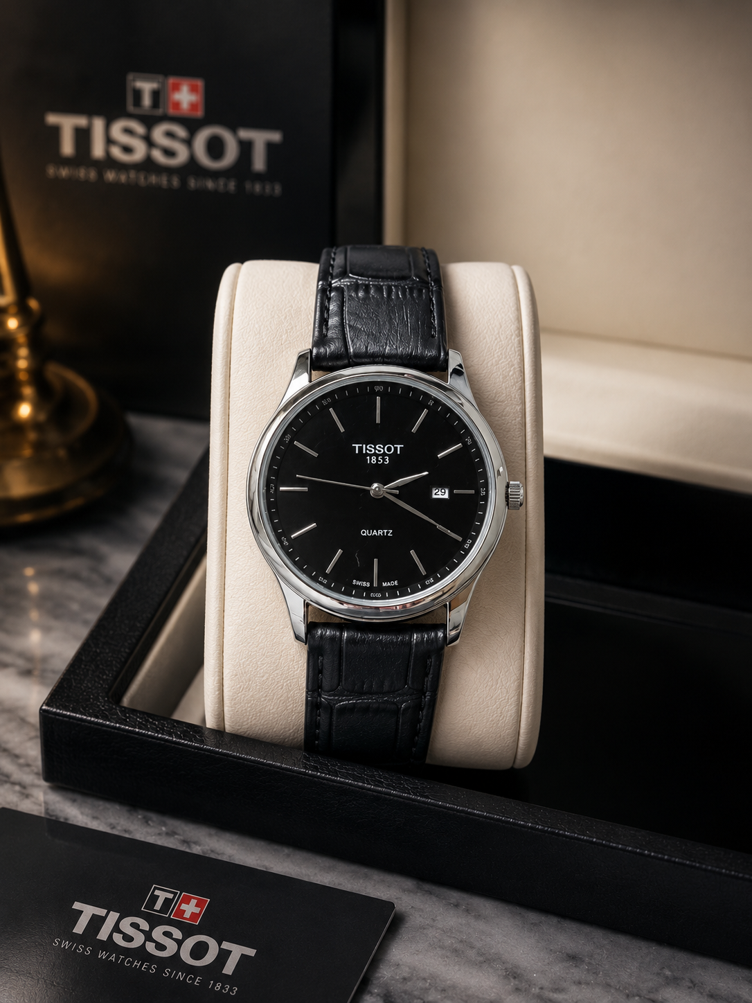 Tissot 1853 Classic Black Leather Strap Quartz Watch – Elegant Swiss-Inspired Men's Dress Watch