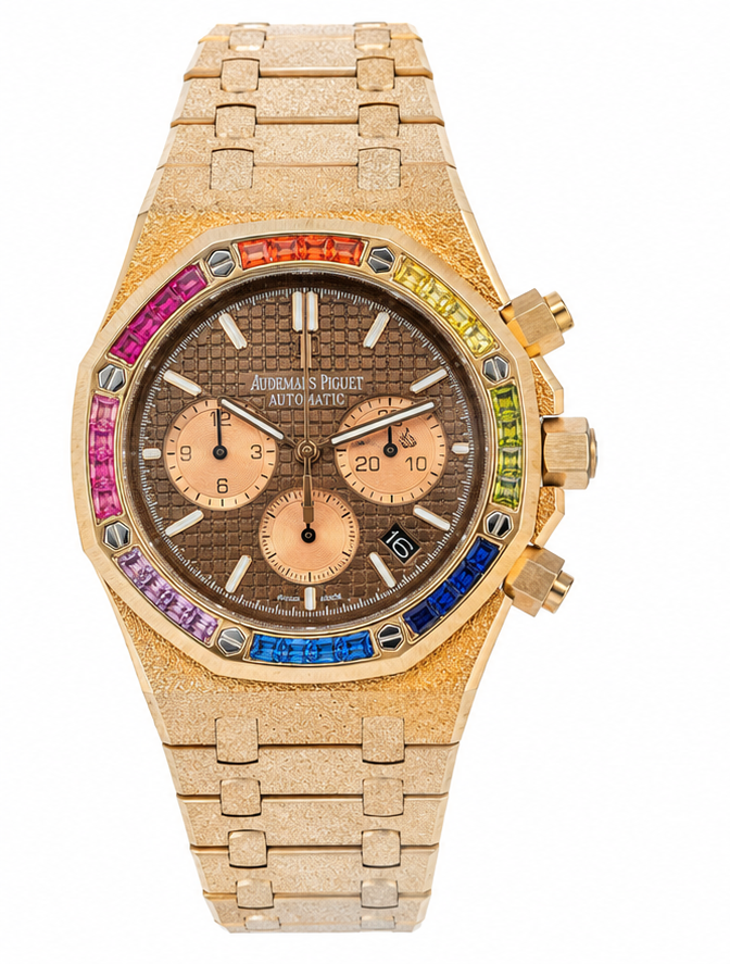 Audemars Piguet Royal Oak Automatic Chronograph “Rainbow Bezel” – Frosted Gold Edition