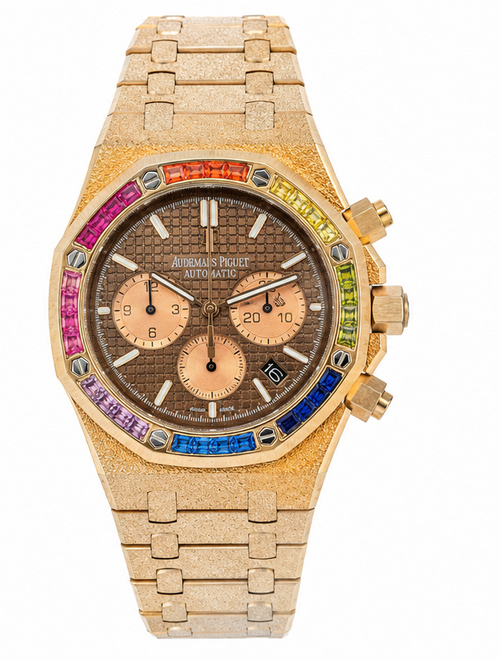 Audemars Piguet Royal Oak Automatic Chronograph “Rainbow Bezel” – Frosted Gold Edition