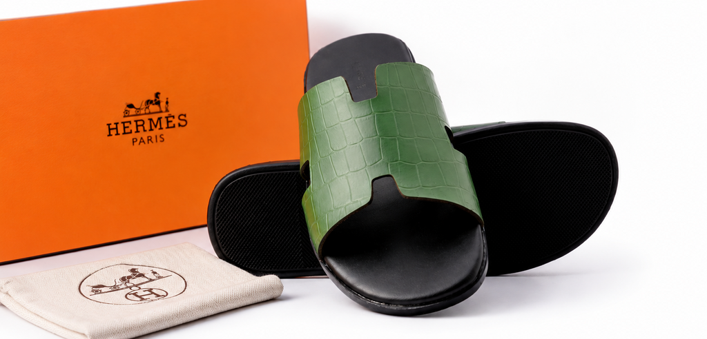 Luxury Green Crocodile Pattern Slides | Men's  Casual Slippers
