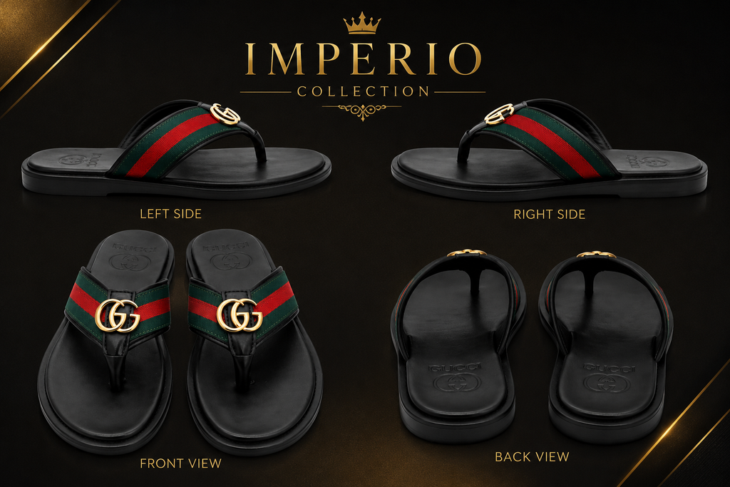 Gucci Men's Black Web Stripe Thong Sandals with Double G Logo