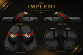 Gucci Men's Black Web Stripe Thong Sandals with Double G Logo