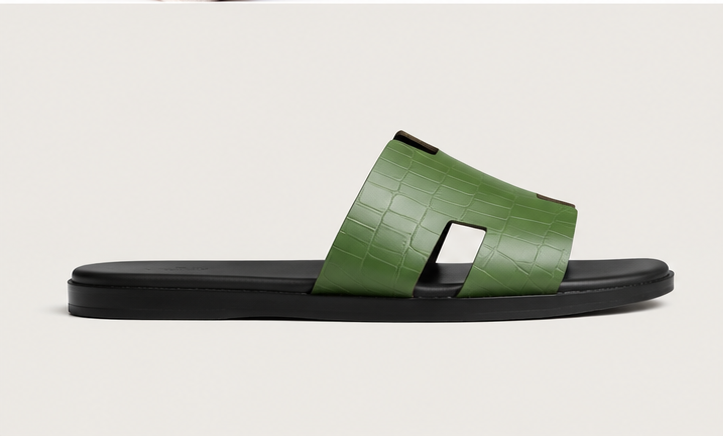 Luxury Green Crocodile Pattern Slides | Men's  Casual Slippers