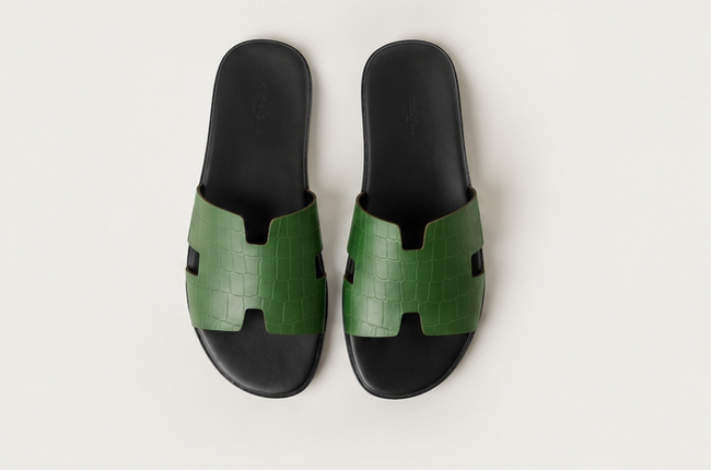 Luxury Green Crocodile Pattern Slides | Men's  Casual Slippers